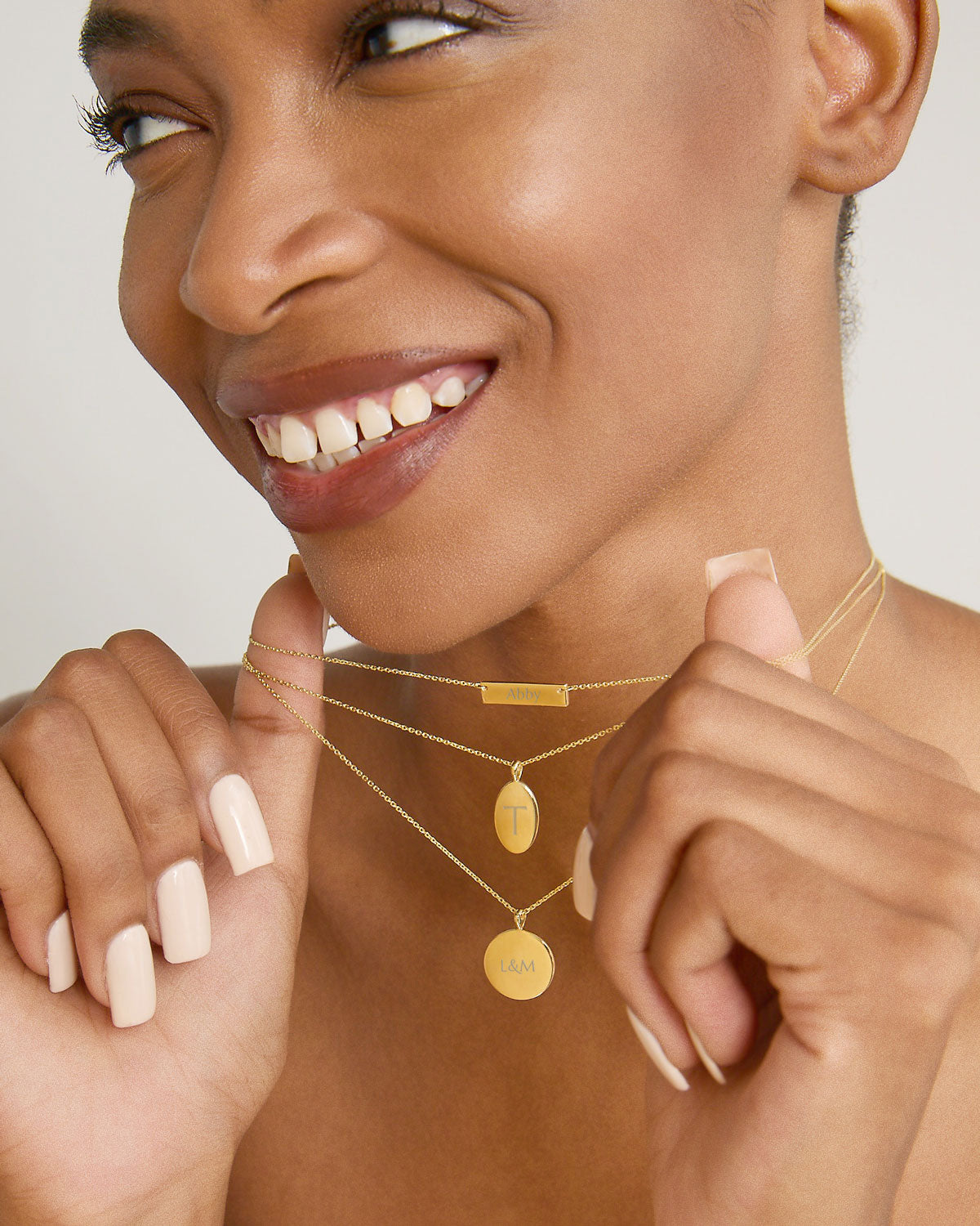 Bryan Anthonys Demi Fine Engravable Necklaces Gold Vermeil On Model