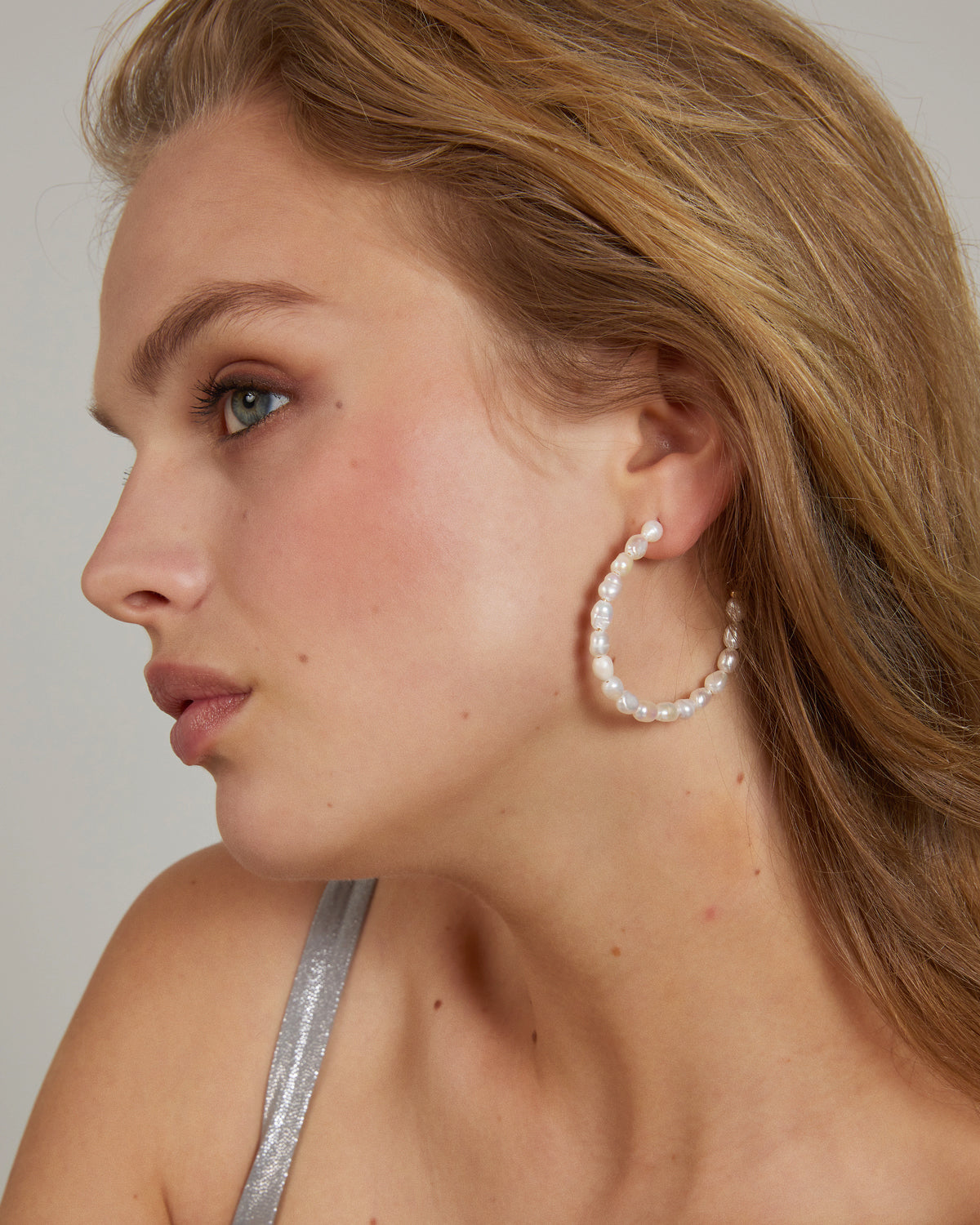  Bryan Anthonys Grit Seed Pearl Gold Maxi Hoop Earrings On  Model