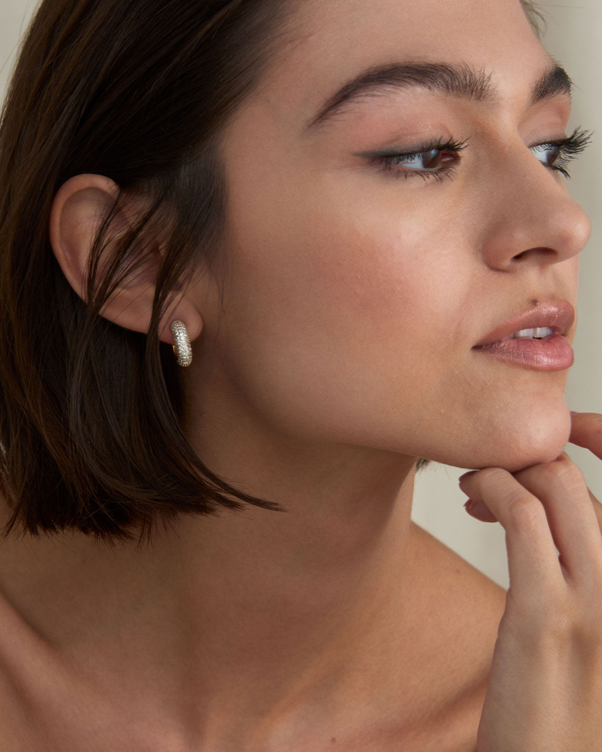 BRYAN ANTHONYS UNSTOPPABLE PAVE HOOP EARRINGS ON MODEL