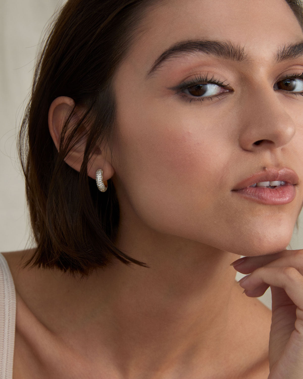 BRYAN ANTHONYS UNSTOPPABLE PAVE HOOP EARRINGS ON MODEL