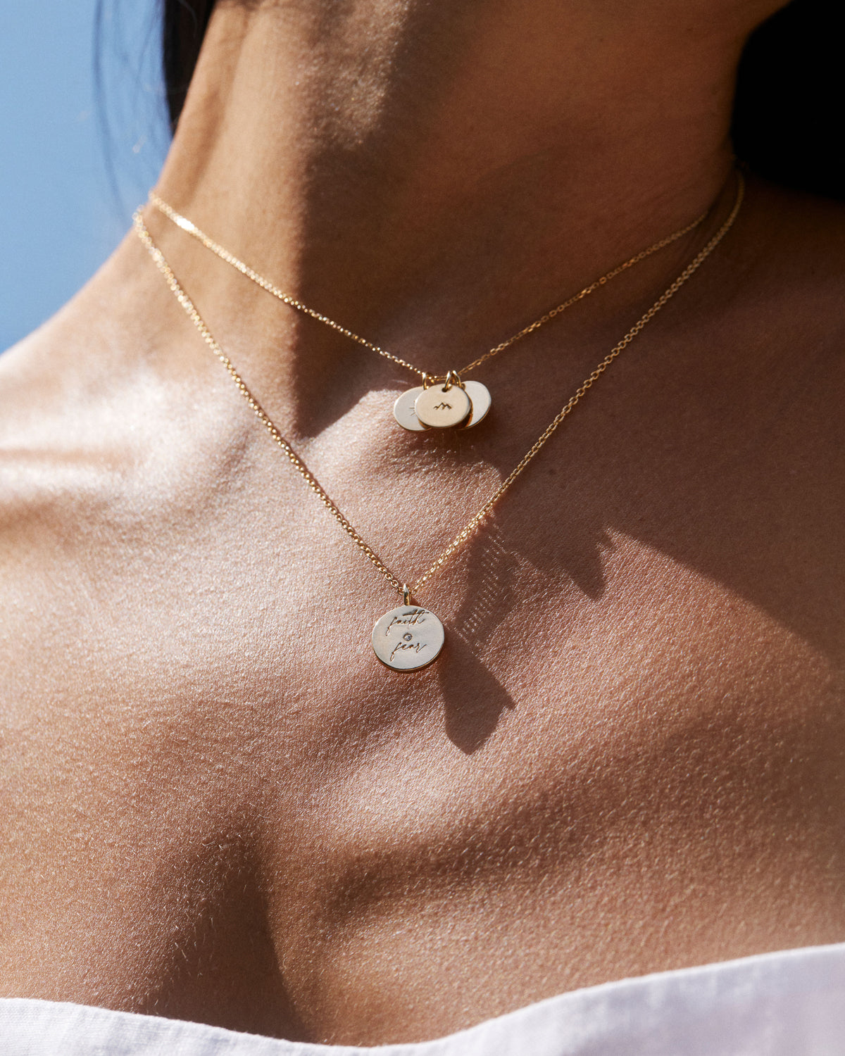 Bryan Anthonys Mindful Messages Faith Over Fear Gold Necklace with Crystal on Model