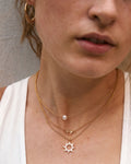 Bryan Anthonys Sun Will Rise Gold Necklace with crystals on model