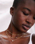 Model wearing Grit Necklace in 14k gold finish