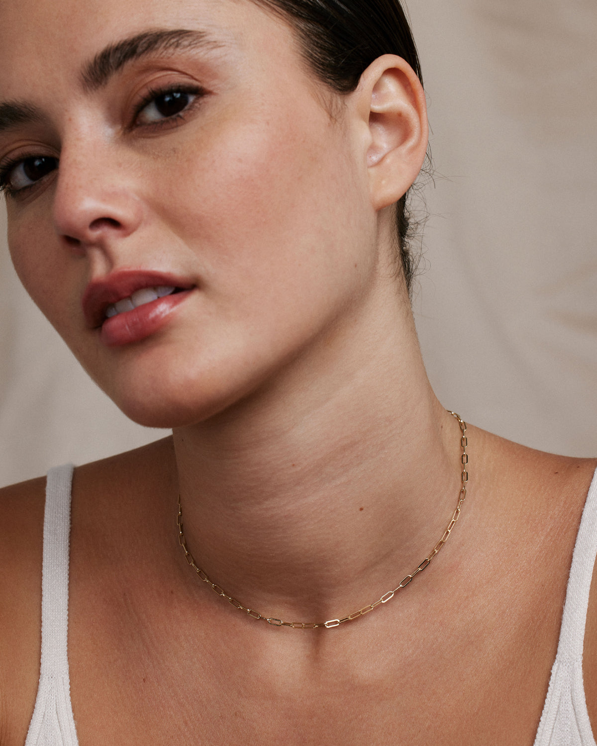 Bryan Anthonys Layers of You Connected Gold Delicate Paperclip Chain Necklace On Model