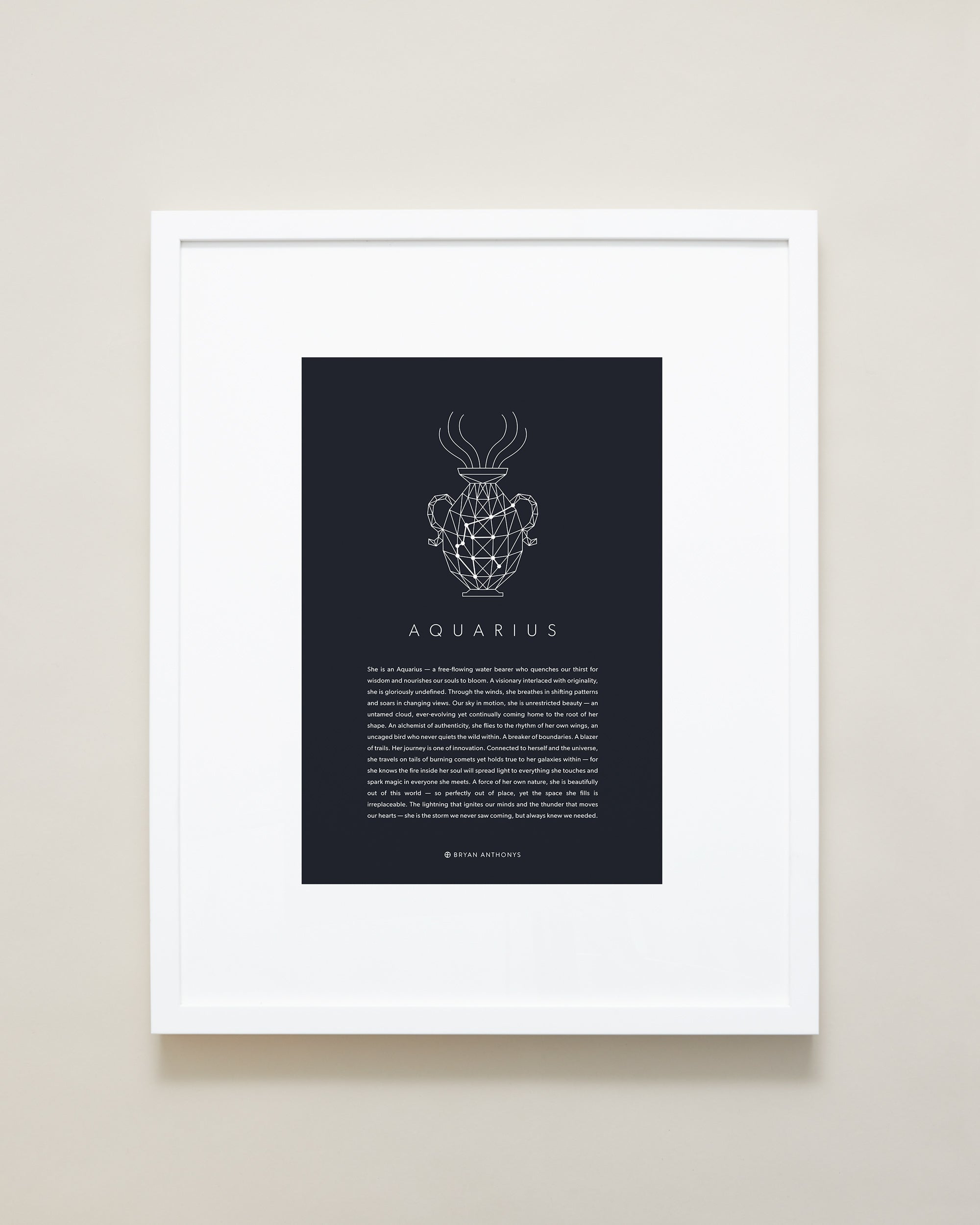 Bryan Anthonys Home Decor Aquarius Zodiac Symbol Framed Graphic Print White Frame 16x20