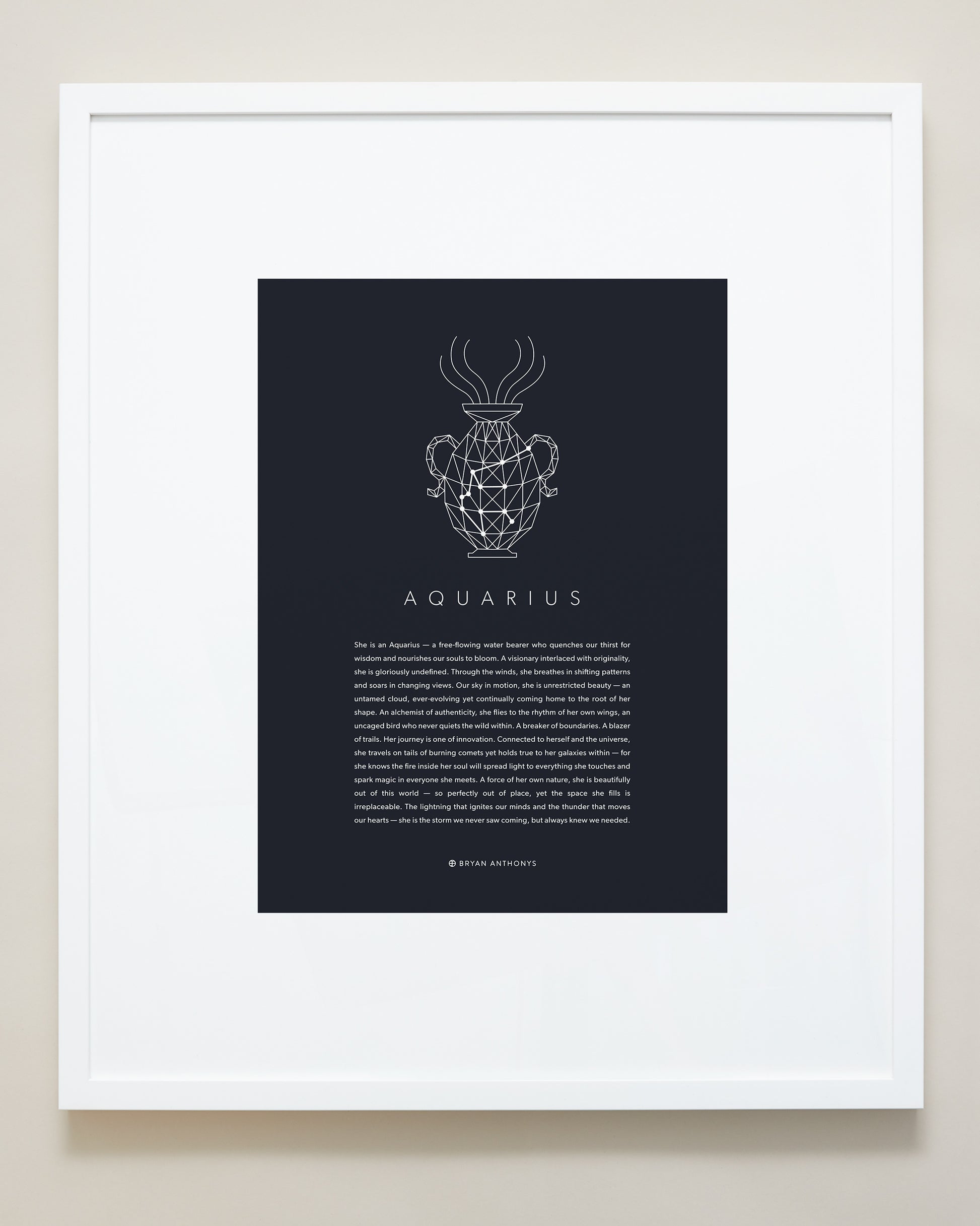 Bryan Anthonys Home Decor Aquarius Zodiac Symbol Framed Graphic Print White Frame 20x24