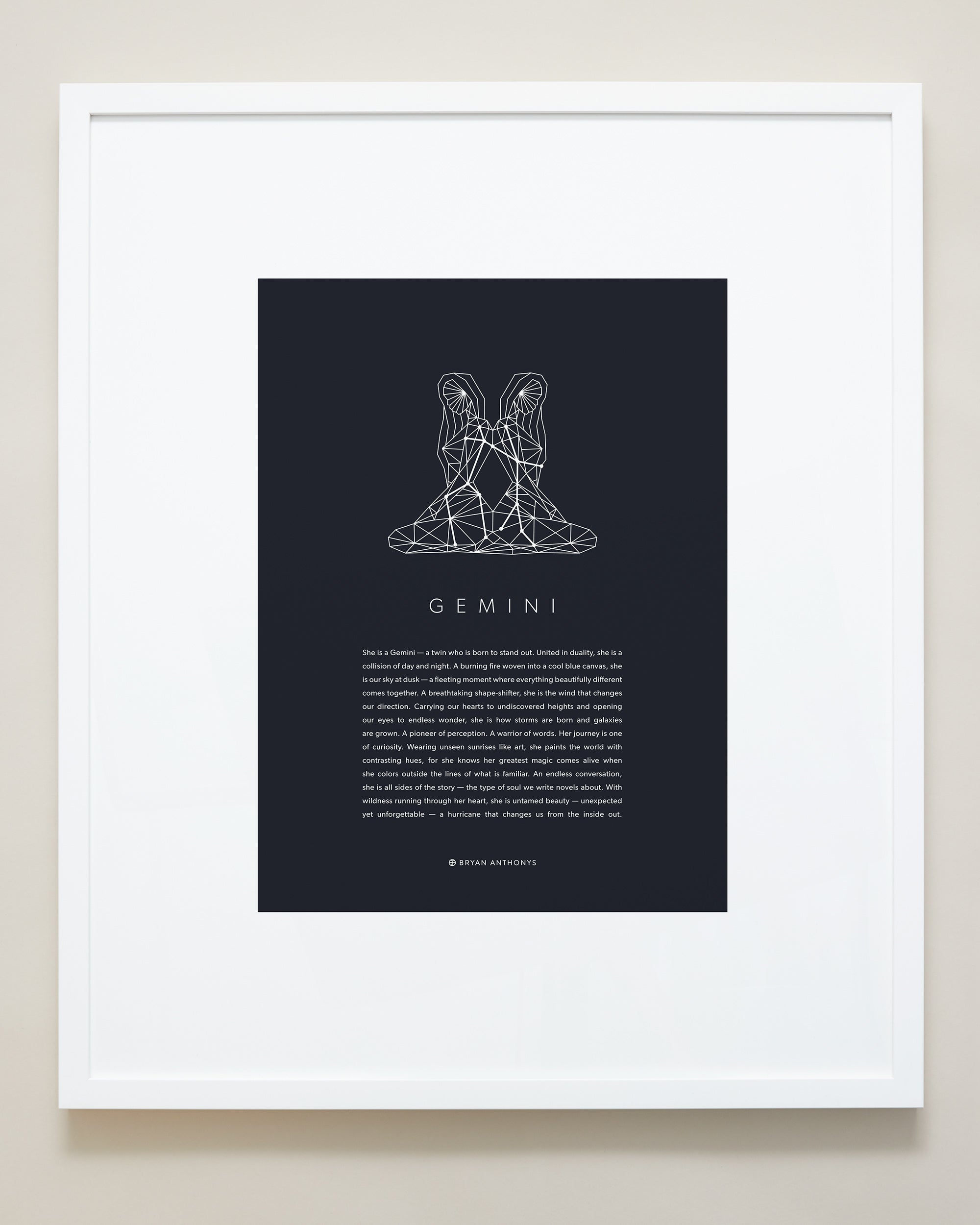 Bryan Anthonys Home Decor Gemini Zodiac Symbol Framed Graphic Print White Frame 20x24