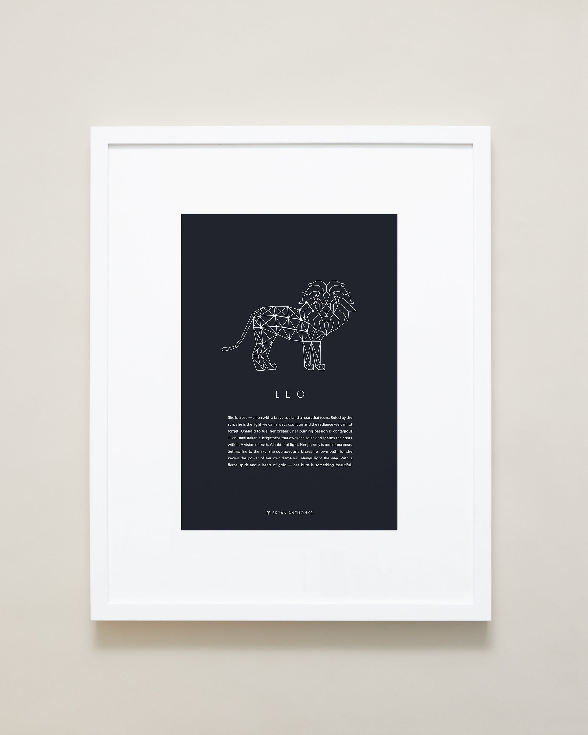 Bryan Anthonys Home Decor Leo Zodiac Symbol Framed Graphic Print White Frame 16x20