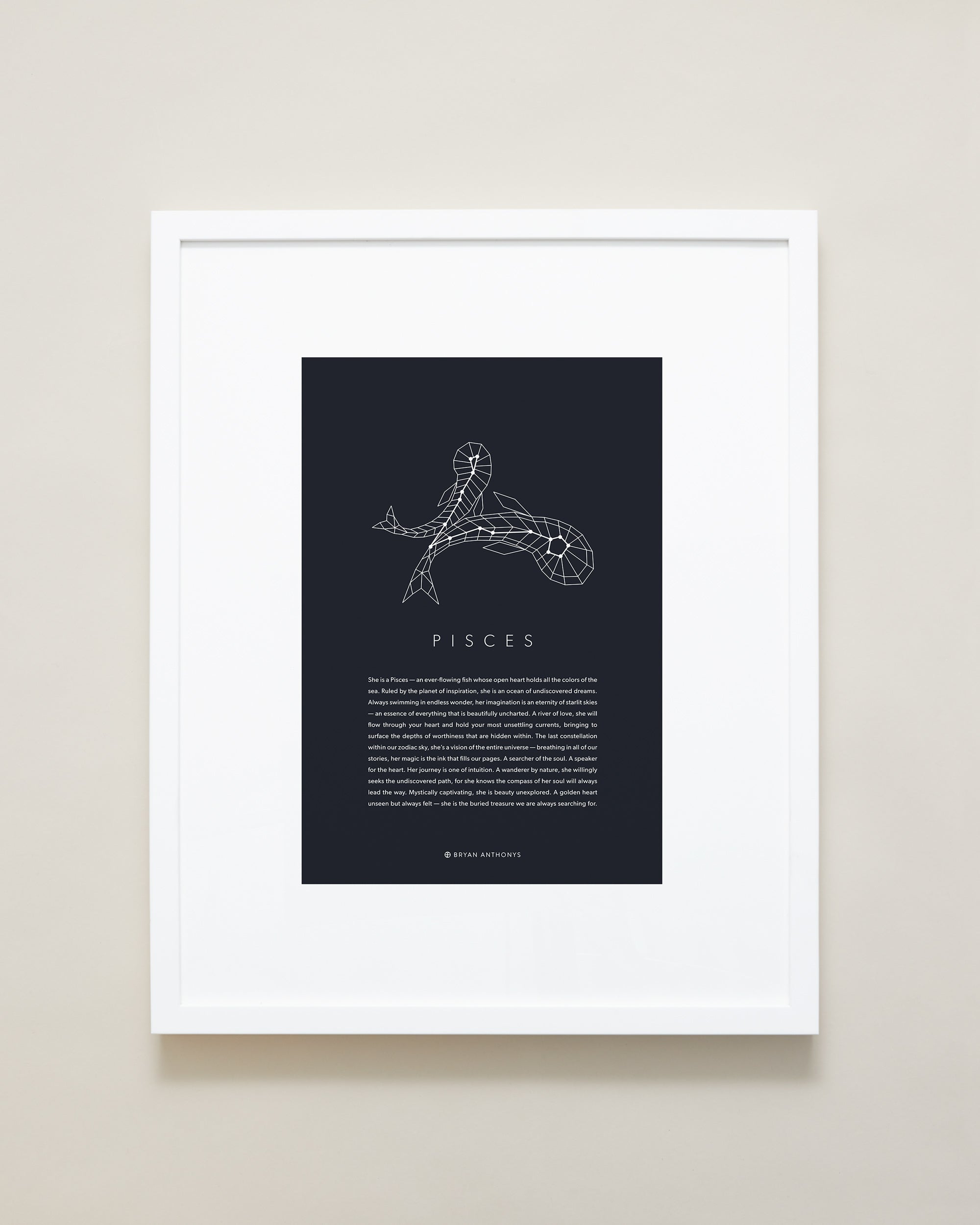 Bryan Anthonys Home Decor Pisces Zodiac Symbol Framed Graphic Print White Frame 16x20