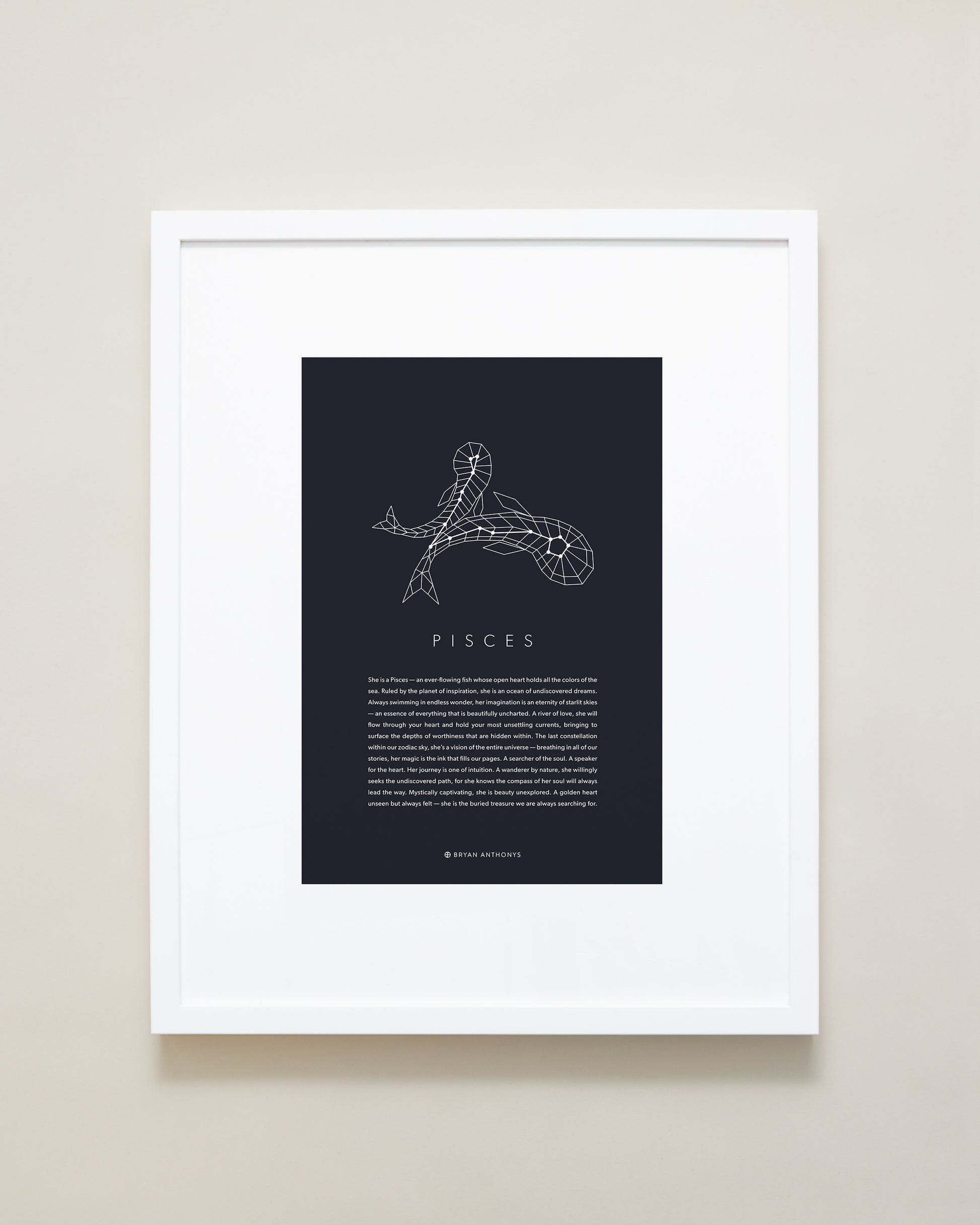 Bryan Anthonys Home Decor Pisces Zodiac Symbol Framed Graphic Print White Frame 16x20