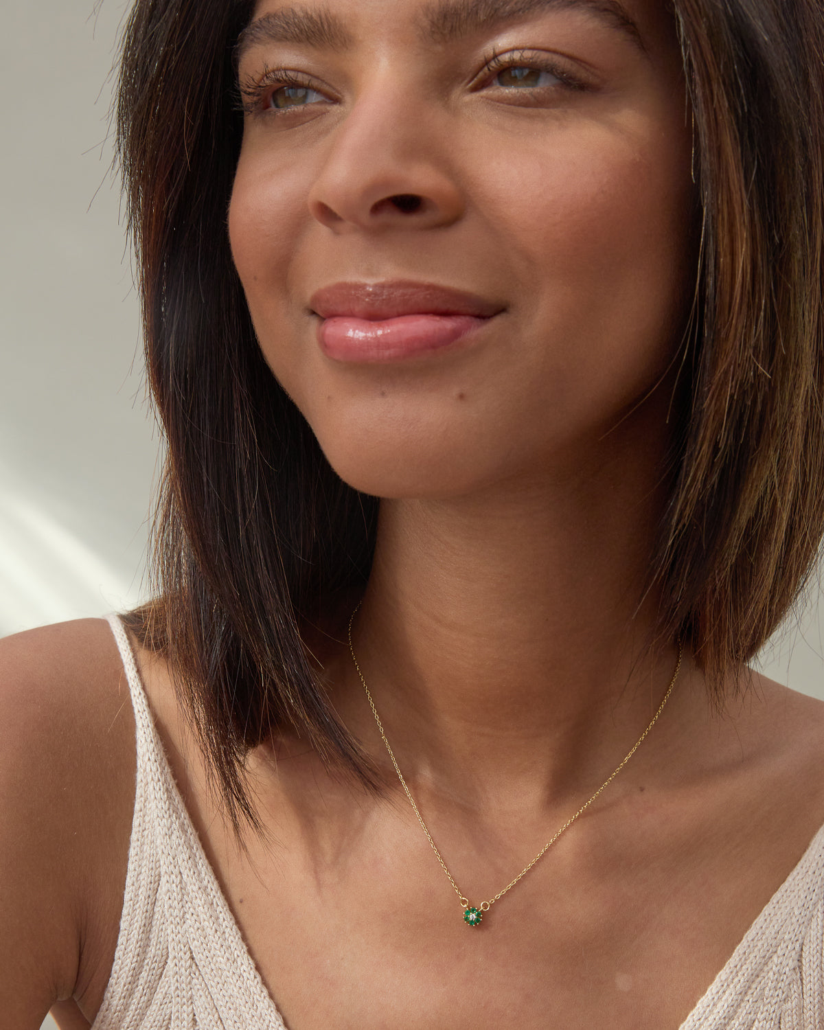 Bryan Anthonys Bloom Gold Green Dainty Necklace On Model