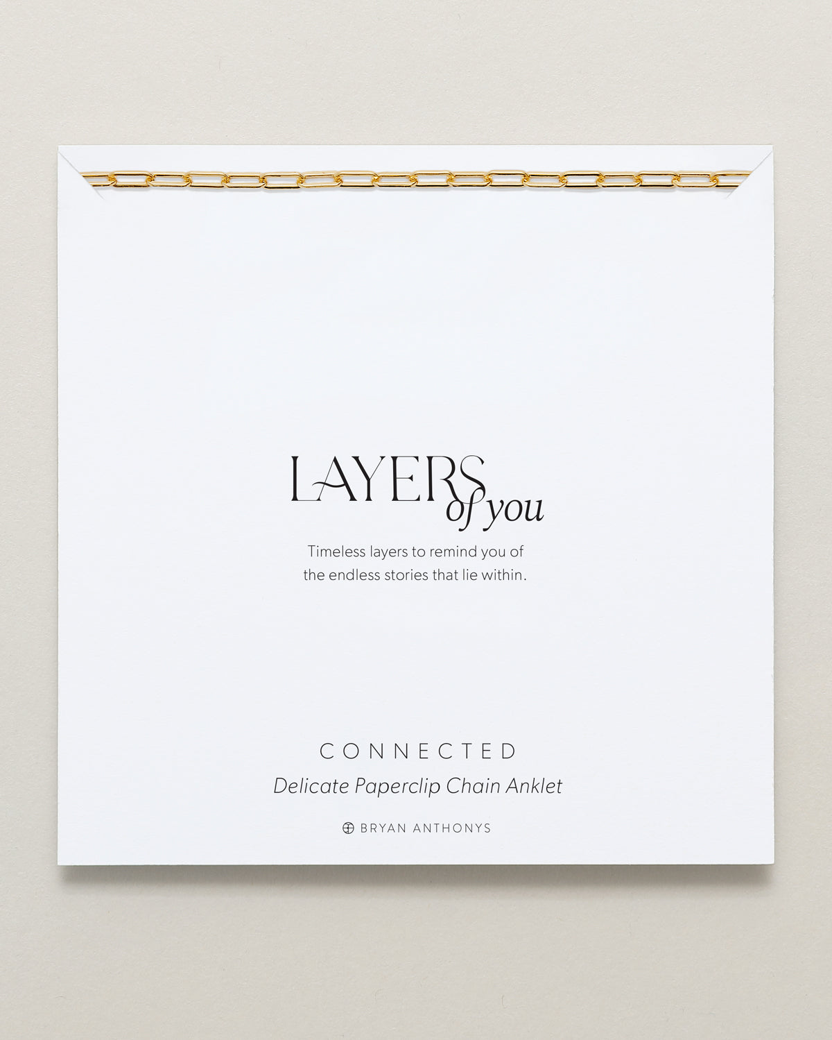 Bryan Anthonys Layers of You Connected Gold Paperclip Chain Anklet On Card