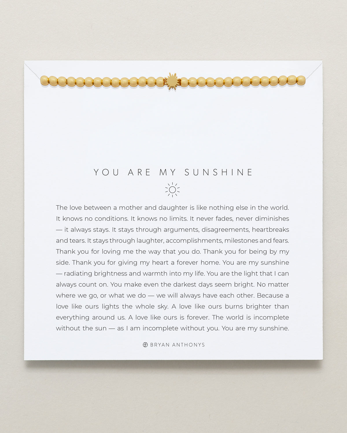 Bryan Anthonys You Are My Sunshine Gold Beaded Bracelet On Card