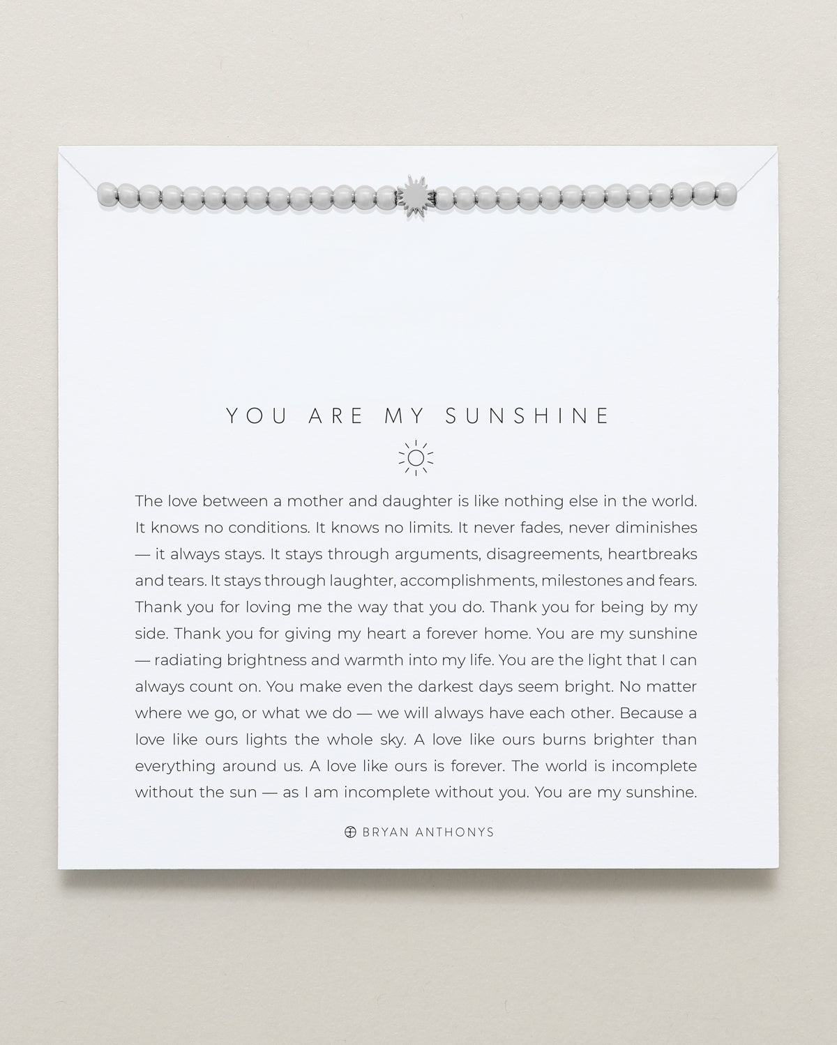 Bryan Anthonys You Are My Sunshine Silver Beaded Bracelet On Card