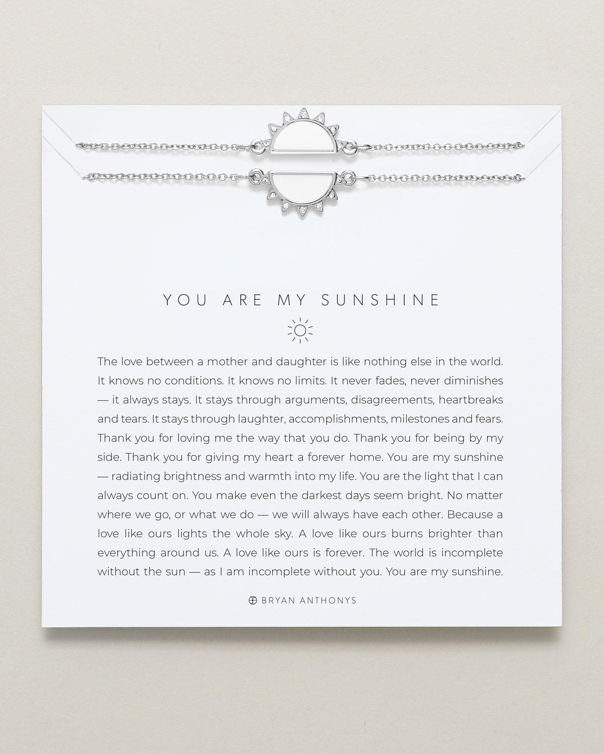 Bryan Anthonys You Are My Sunshine Mother Daughter Silver Bracelet Set On Card