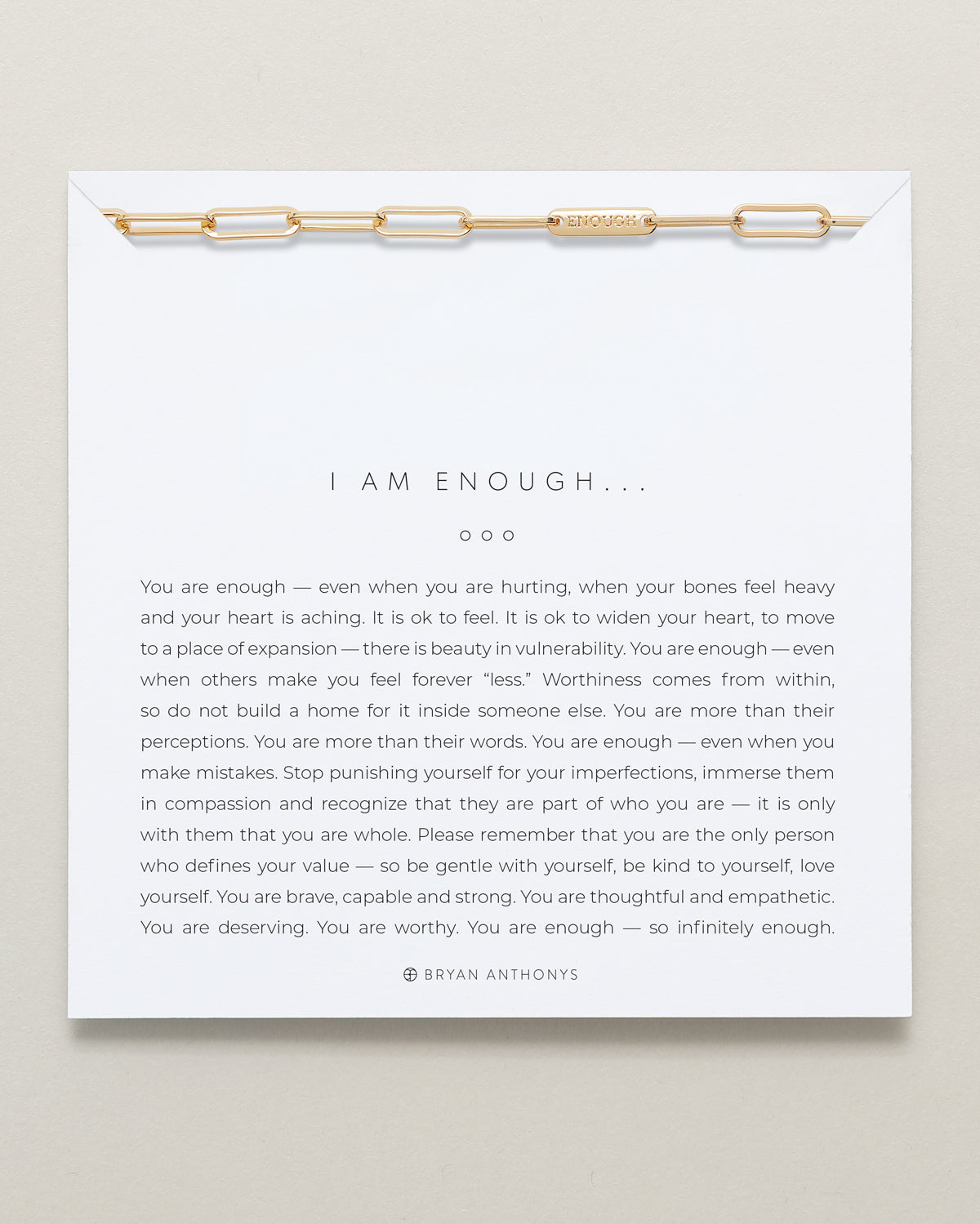 Bryan Anthonys I Am Enough Gold Paperclip Chain Bracelet On Card