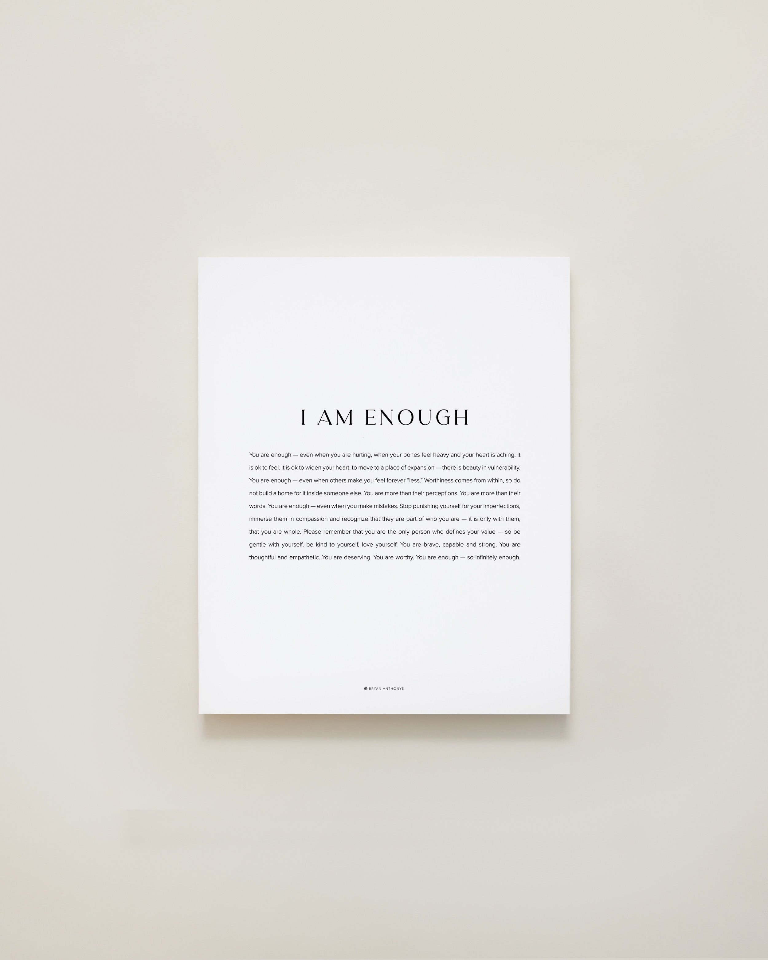 Bryan Anthonys Home Decor I Am Enough Modern Hand-Stretched Canvas Matte White 11x14
