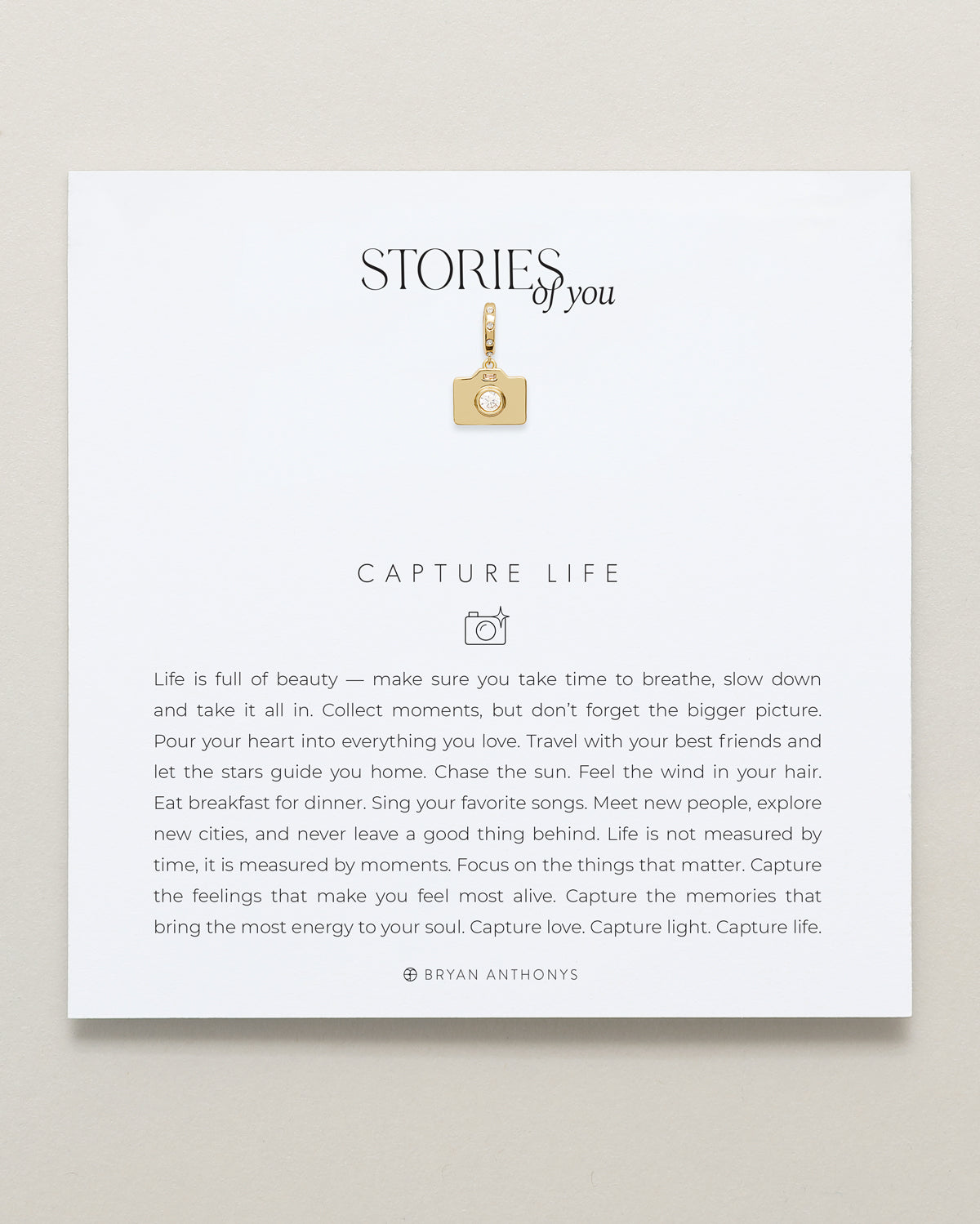 Bryan Anthonys Stories of You Gold Capture Life Charm On Card