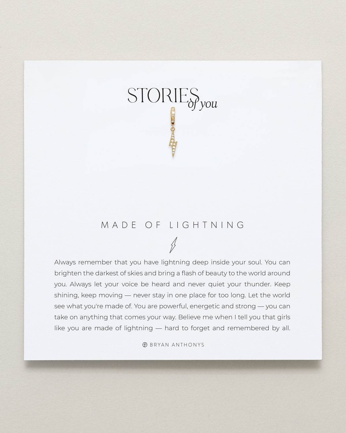 Bryan Anthonys Stories of You Gold Made of Lightning Charm On Card