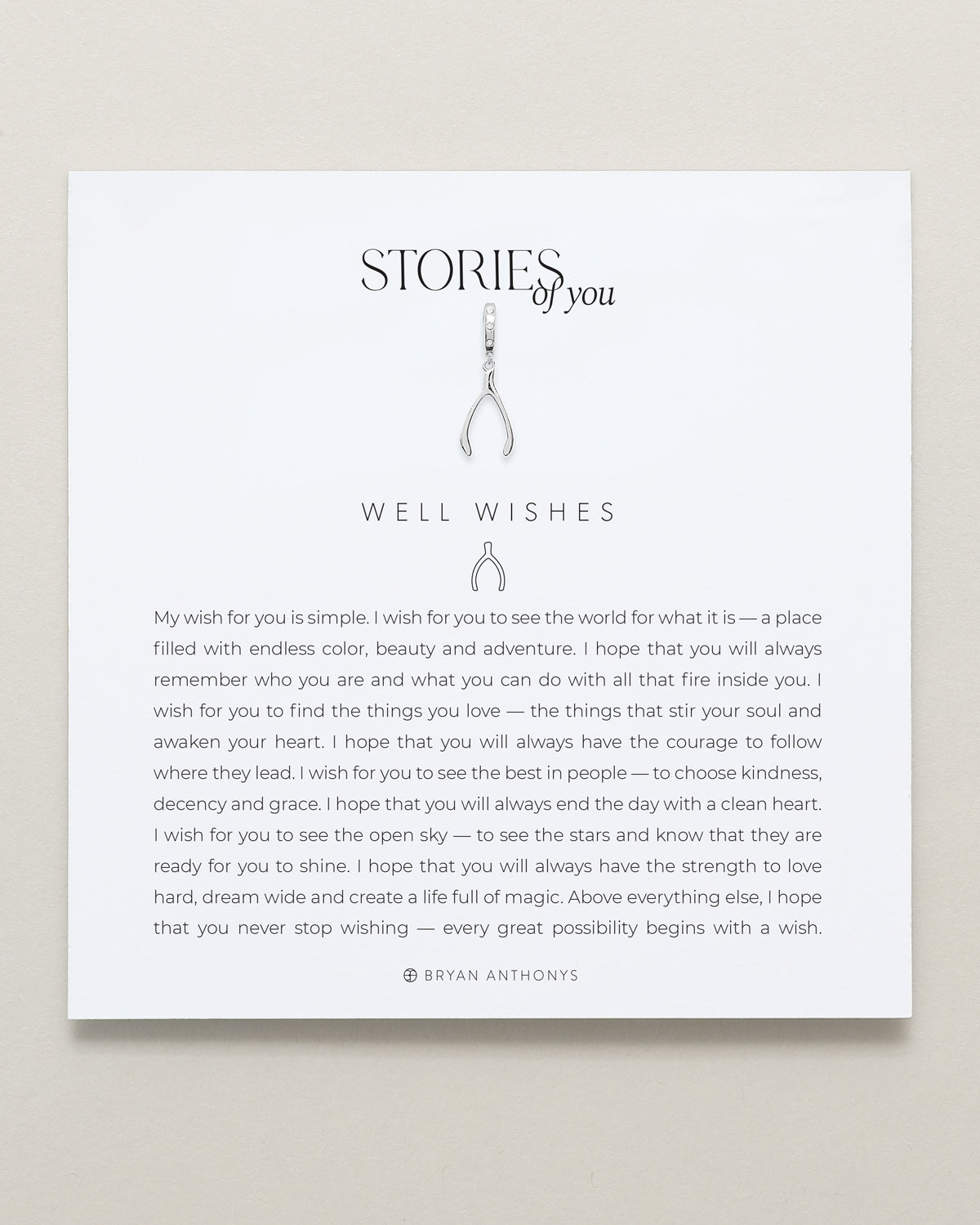 Bryan Anthonys Stories of You Silver Well Wishes Charm On Card