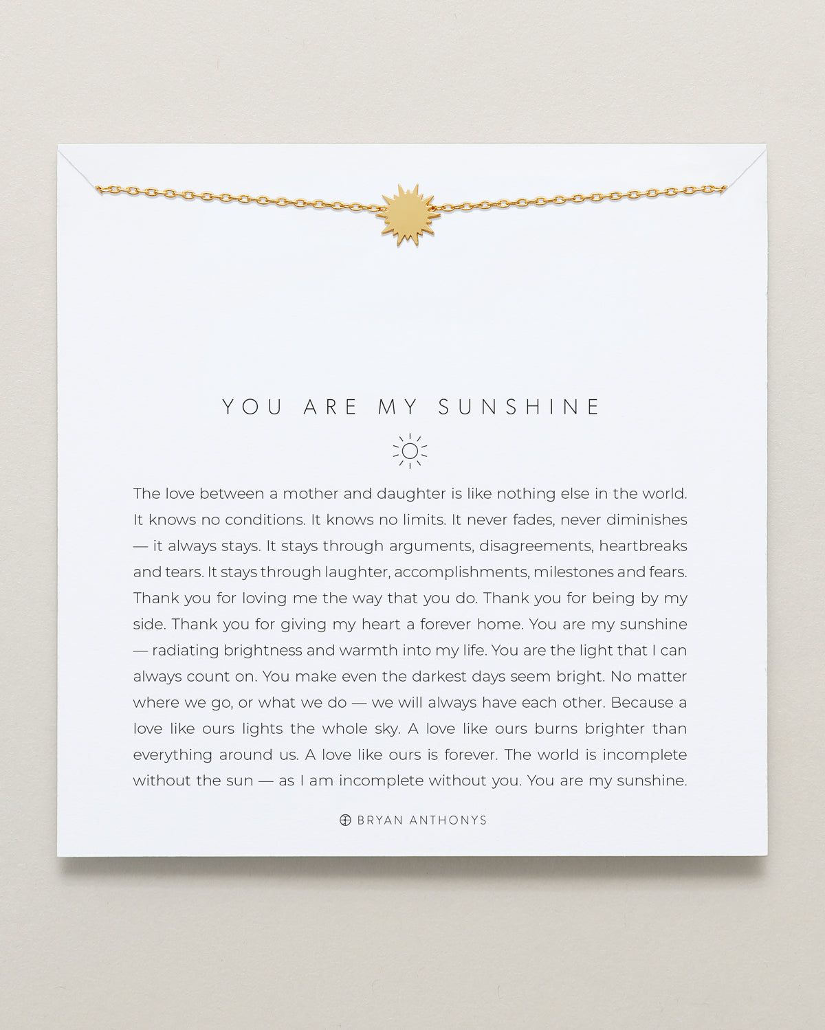 Bryan Anthonys You Are My Sunshine Gold Necklace On Card