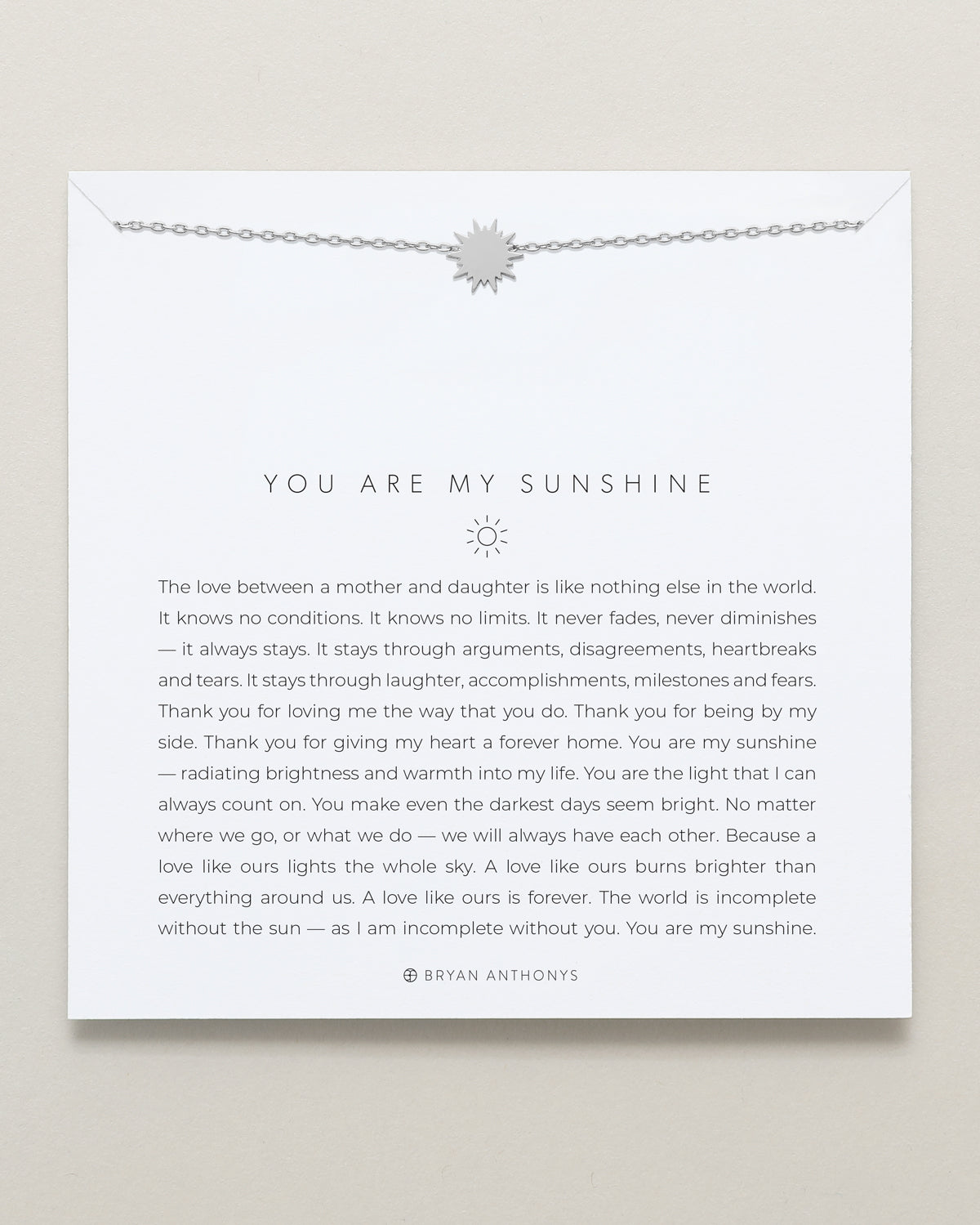 Bryan Anthonys You Are My Sunshine Silver Necklace On Card