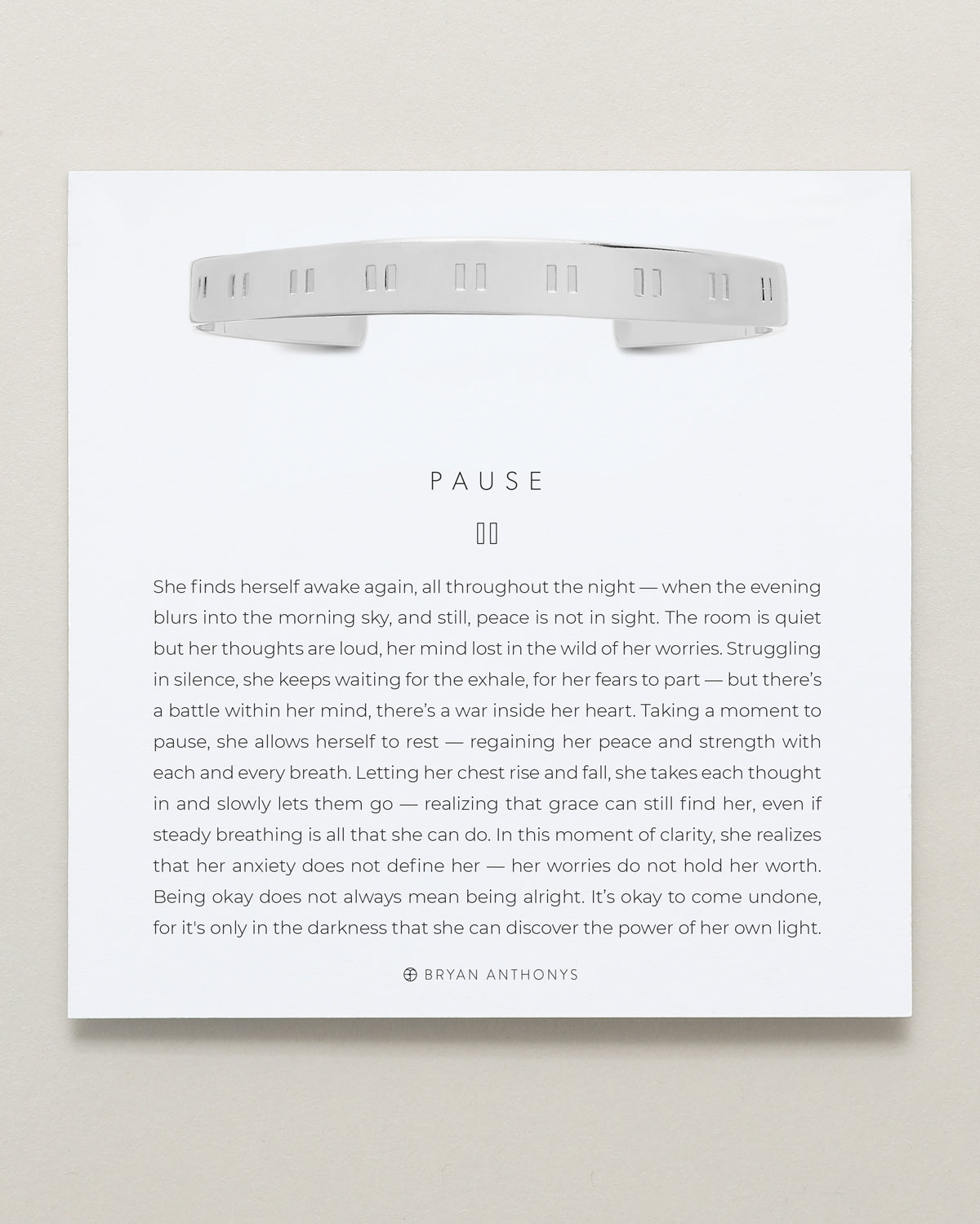 Bryan Anthonys Pause Silver Engraved Cuff On Card