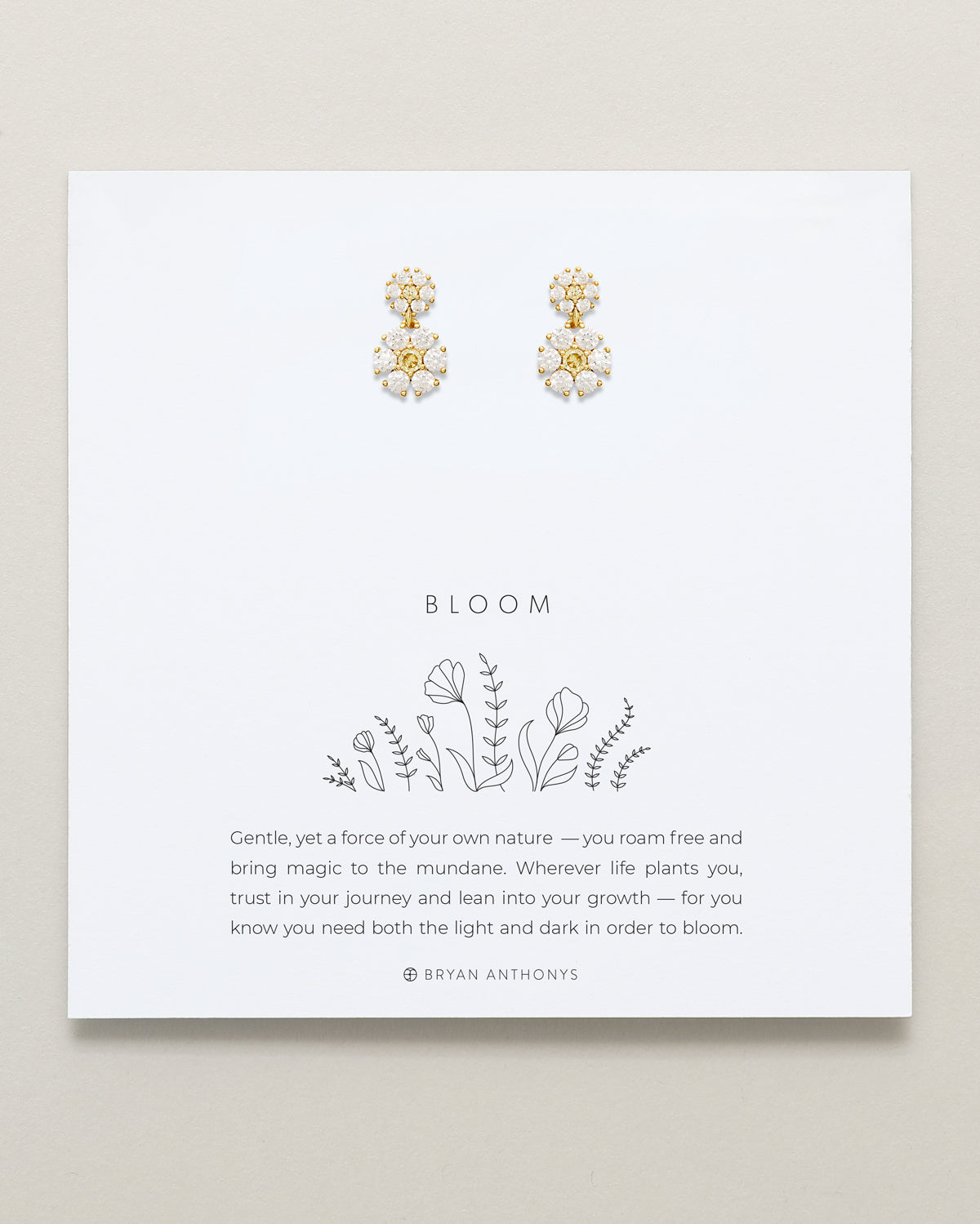 Bryan Anthonys Bloom Gold Drop Earrings On Card