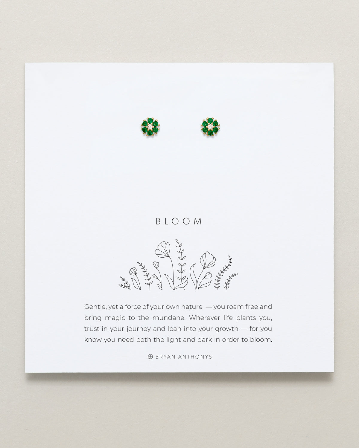 Bryan Anthonys Bloom Green Gold Stud Earrings On Card