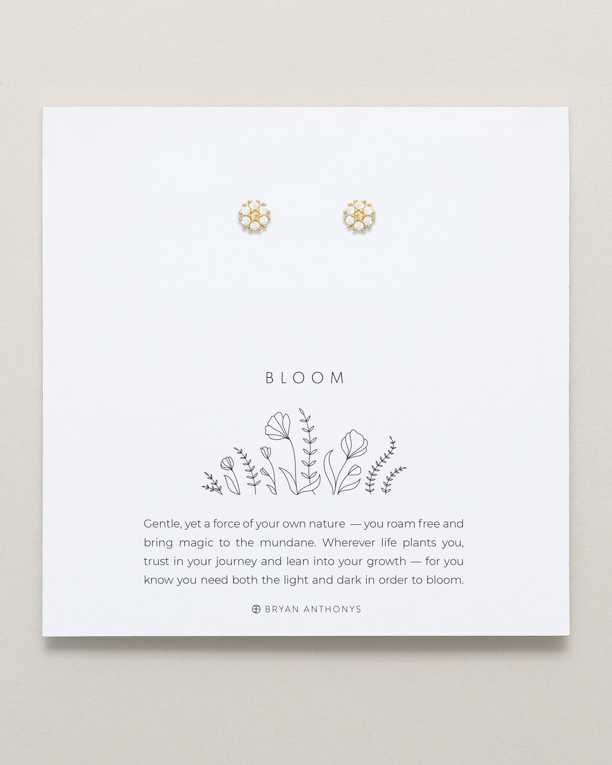 Bryan Anthonys Bloom Clear Gold Stud Earrings On Card