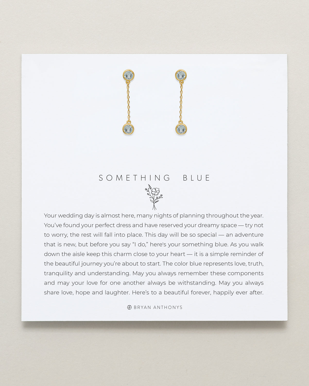 Bryan Anthonys Something Blue Drop Gold Earrings On Card