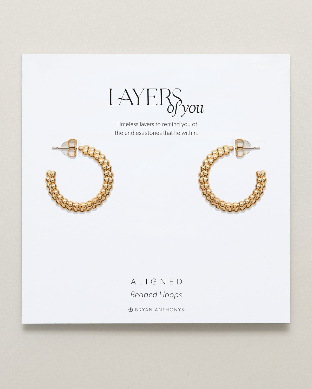 Bryan Anthonys Layers of You Gold Aligned Beaded Hoops On Card