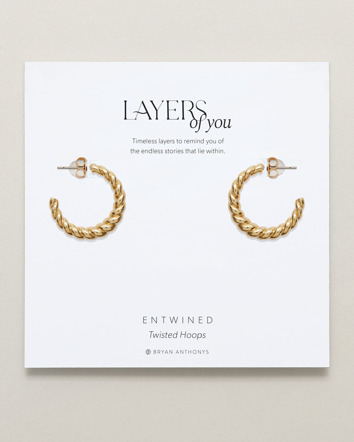 Bryan Anthonys Layers of You Gold Entwined Twisted Hoops On Card