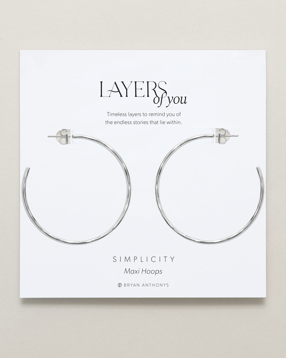 Bryan Anthonys Layers of You Silver Simplicity Maxi Hoops On Card