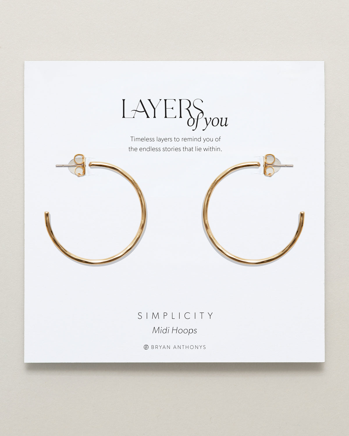 Bryan Anthonys Layers of You Gold Simplicity Midi Hoops On Card
