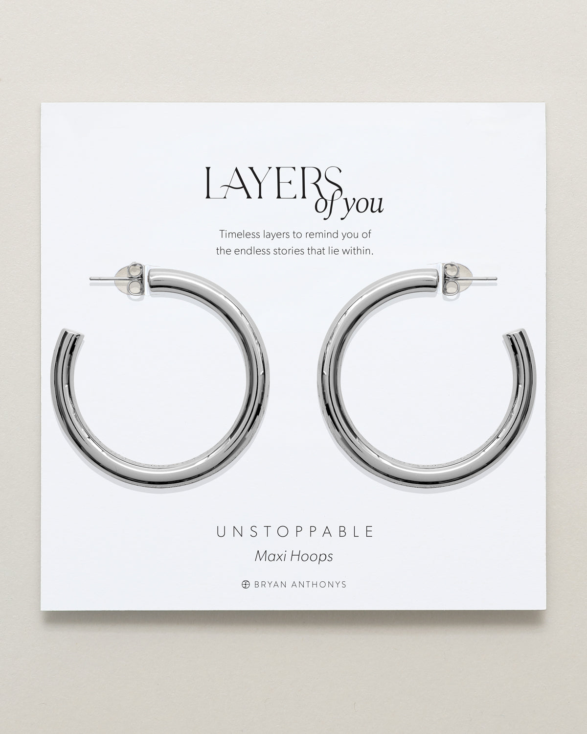 Bryan Anthonys Layers of You Silver Unstoppable Maxi Hoops On Card
