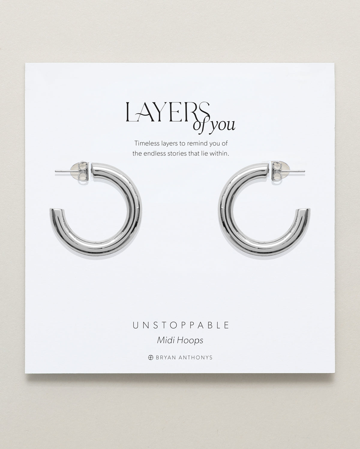 Bryan Anthonys Layers of You Silver Unstoppable Midi Hoops On Card