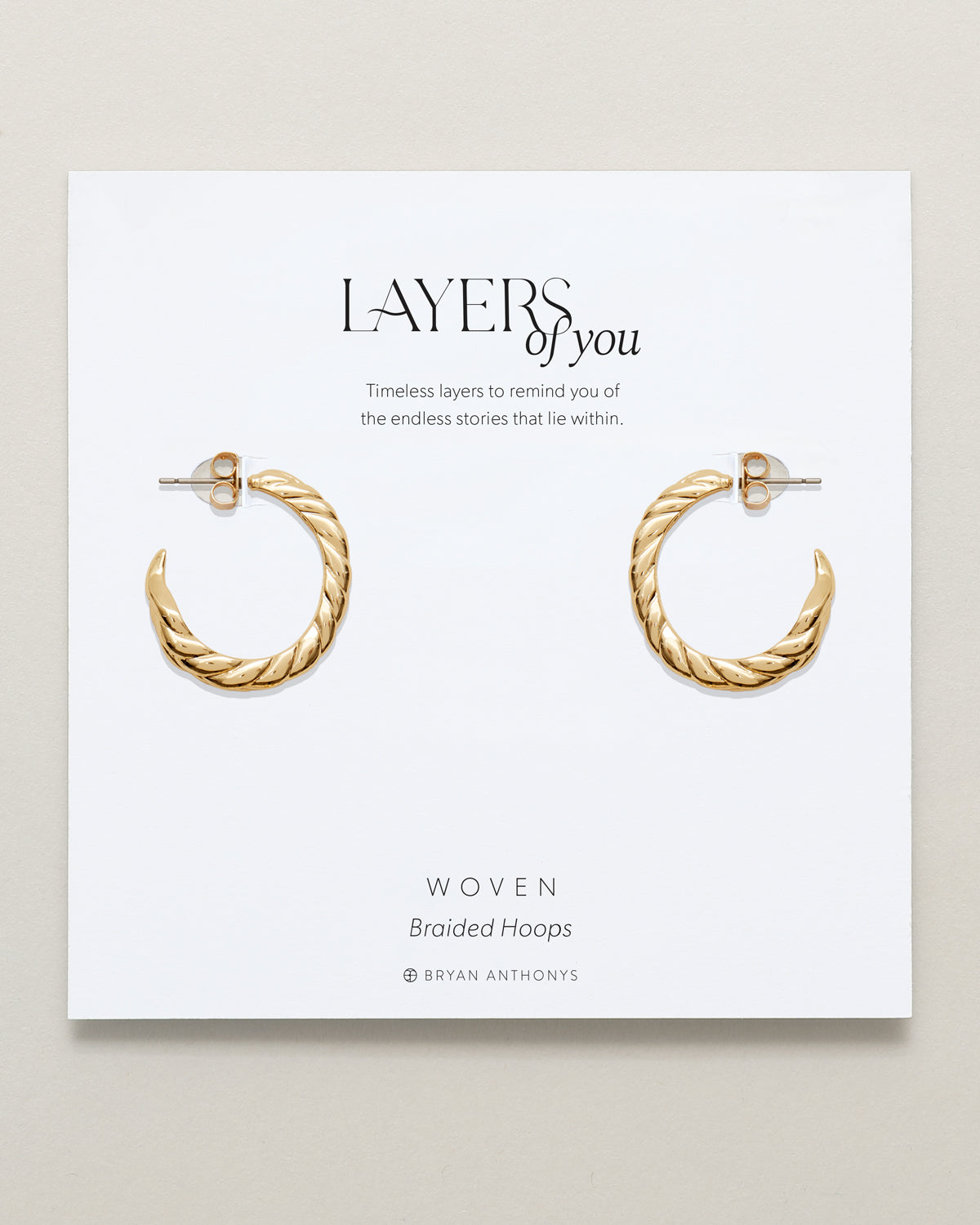 Bryan Anthonys Layers of You Gold Woven Braided Hoops On Card