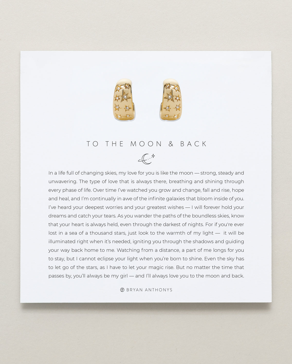 Bryan Anthonys To The Moon And Back Gold Hoop Earrings On Card