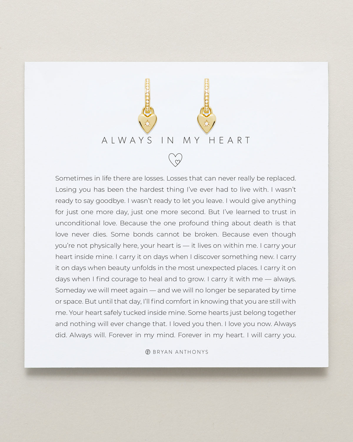 Bryan Anthonys Always In My Heart Gold Huggie Earring On Card
