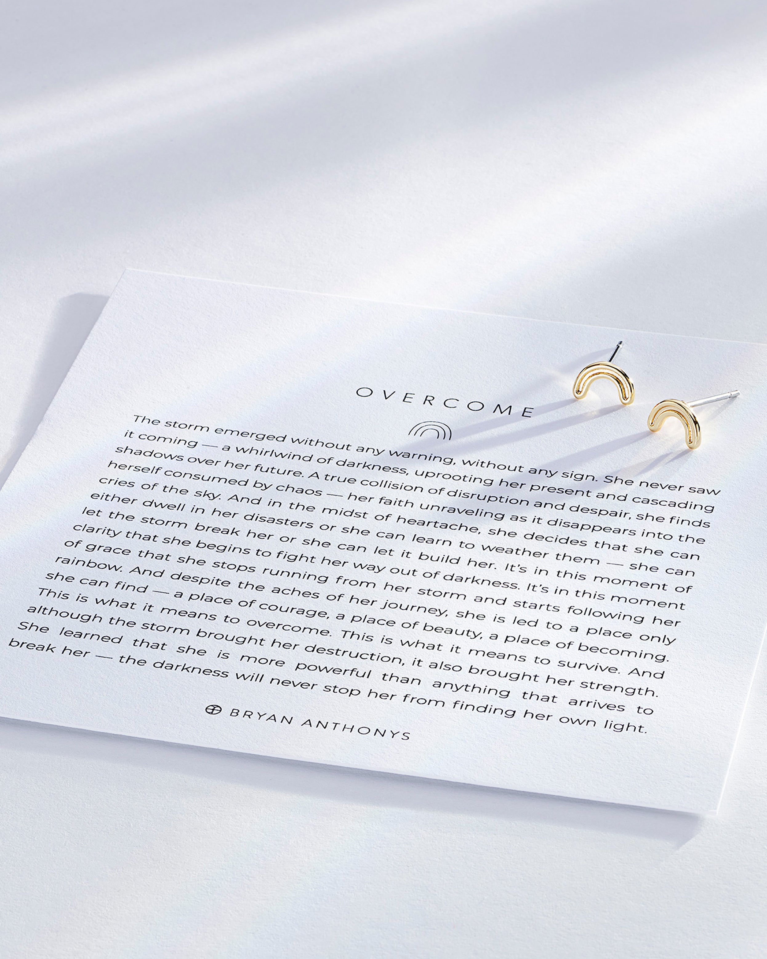Overcome Earrings on card in 14k gold finish