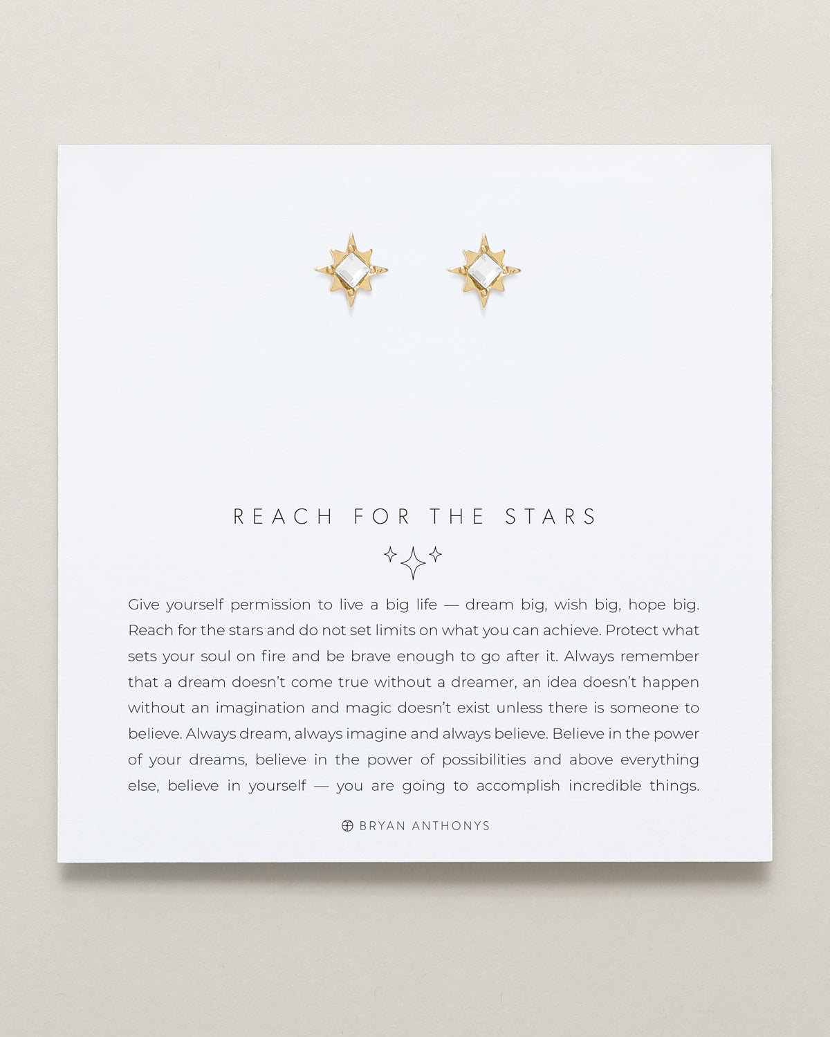 Bryan Anthonys Reach For The Stars Gold Earrings With Crystals On Card