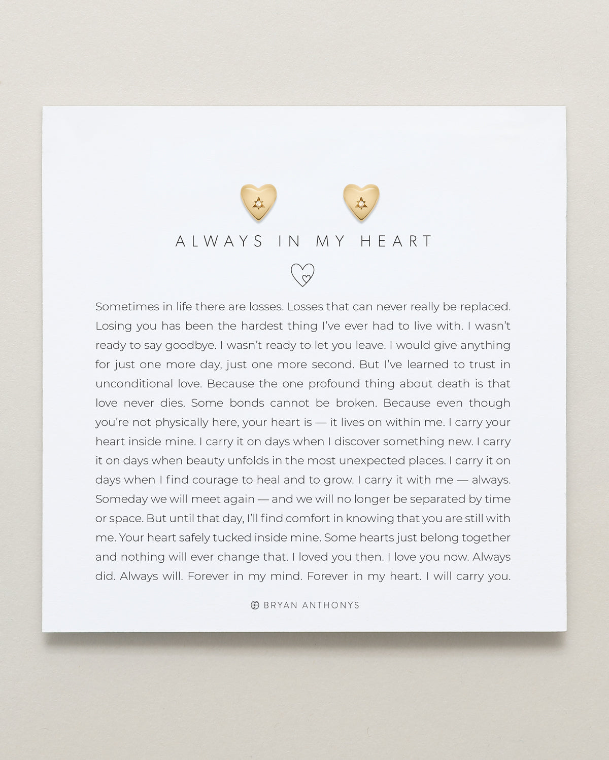 Bryan Anthonys Always In My Heart Gold Stud Earring On Card