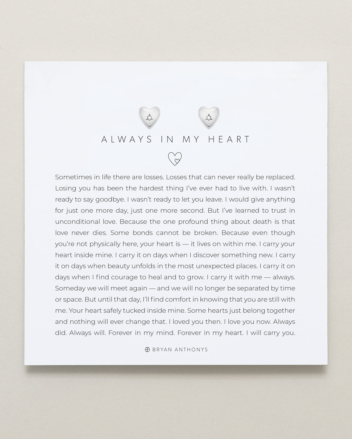 Bryan Anthonys Always In My Heart Silver Stud Earring On Card