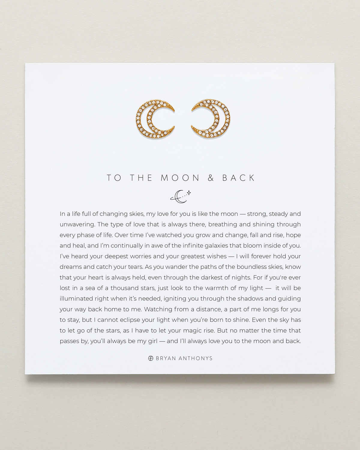 Bryan Anthonys To The Moon And Back Gold Stud Earrings On Card