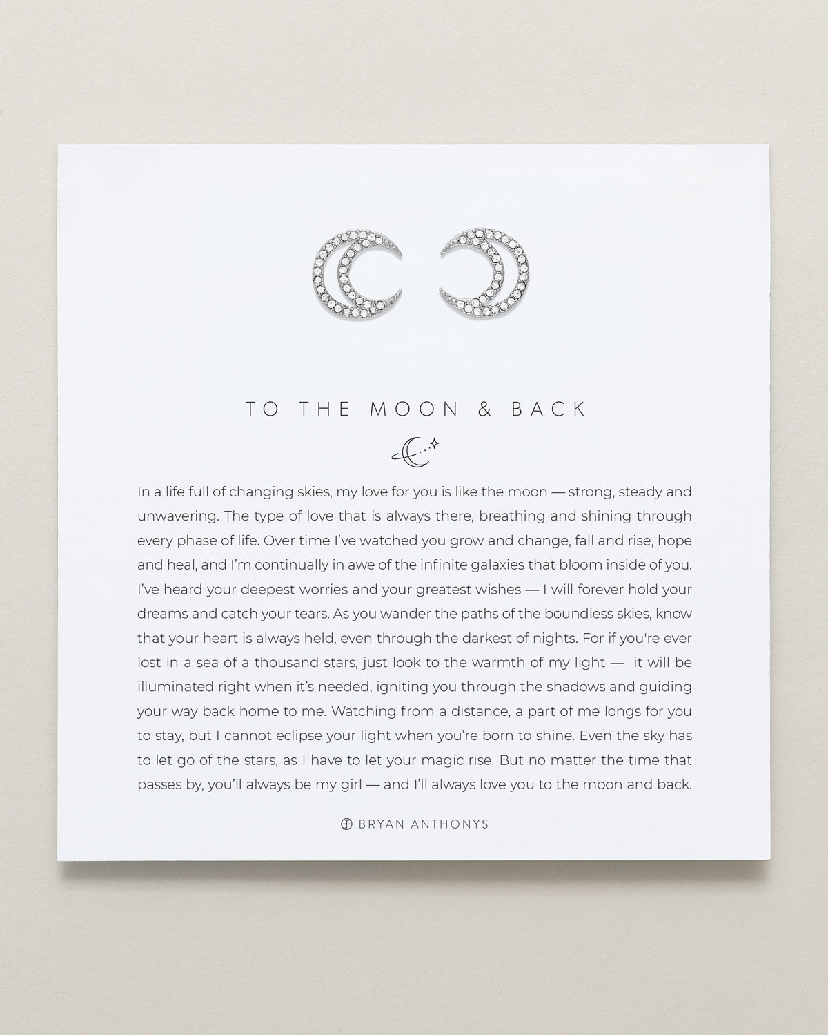 To the Moon and Back Stud Earrings on card