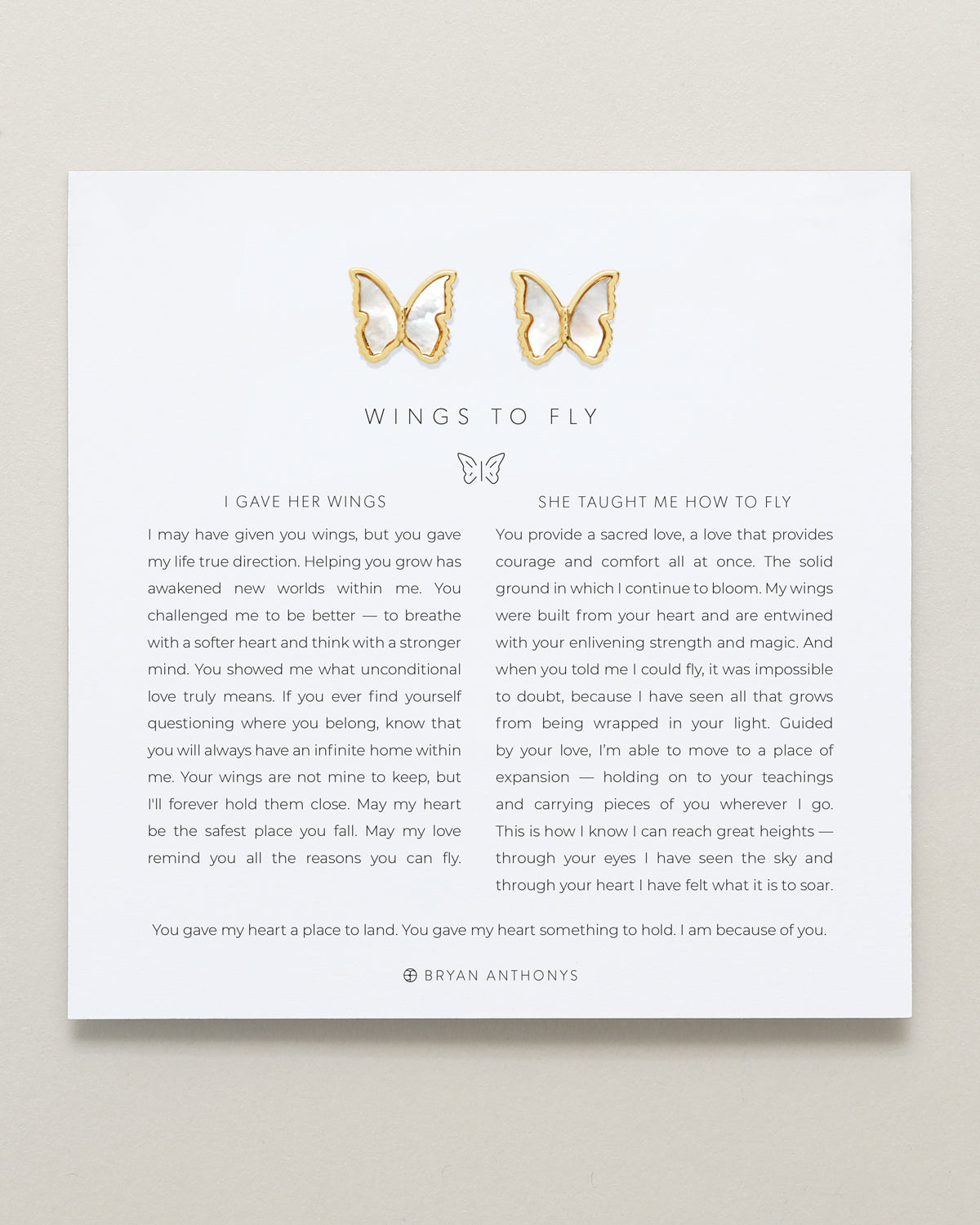 Bryan Anthonys Wings To Fly Gold Stud Earrings On Card