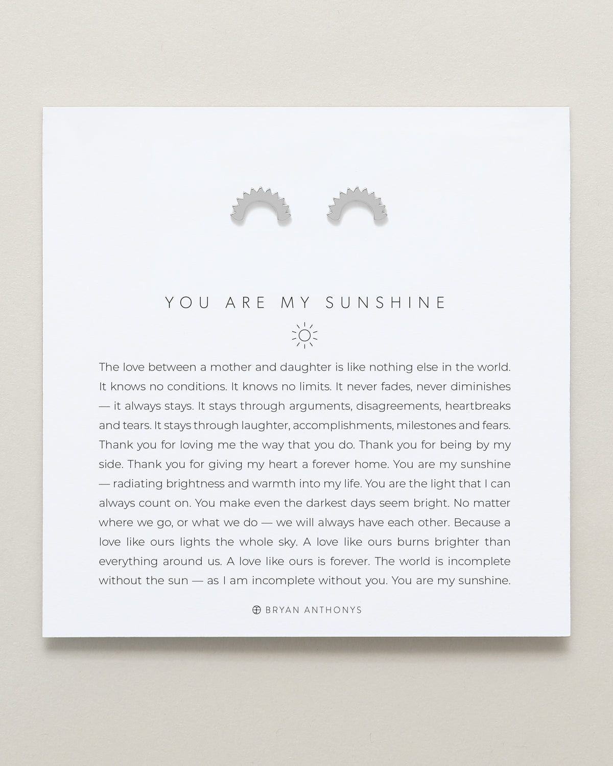 Bryan Anthonys You Are My Sunshine Silver Stud Earring On Card