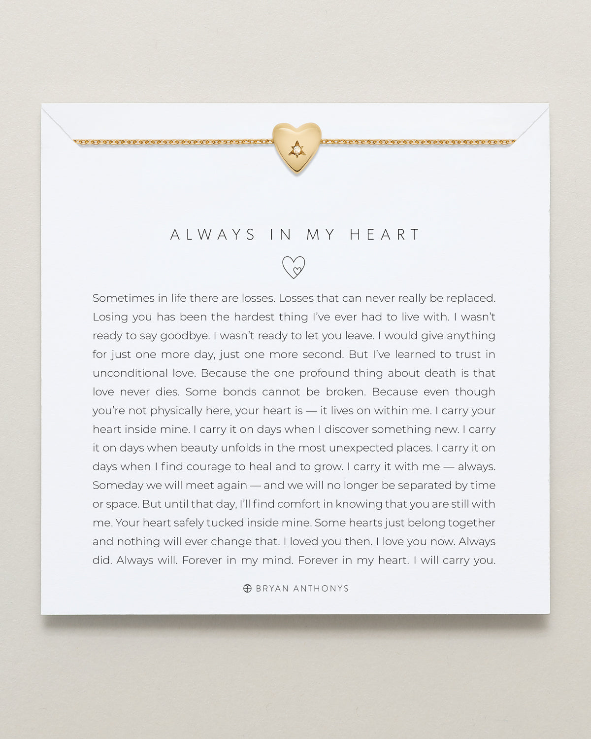 Bryan Anthonys Always In My Heart Gold icon Necklace On Card