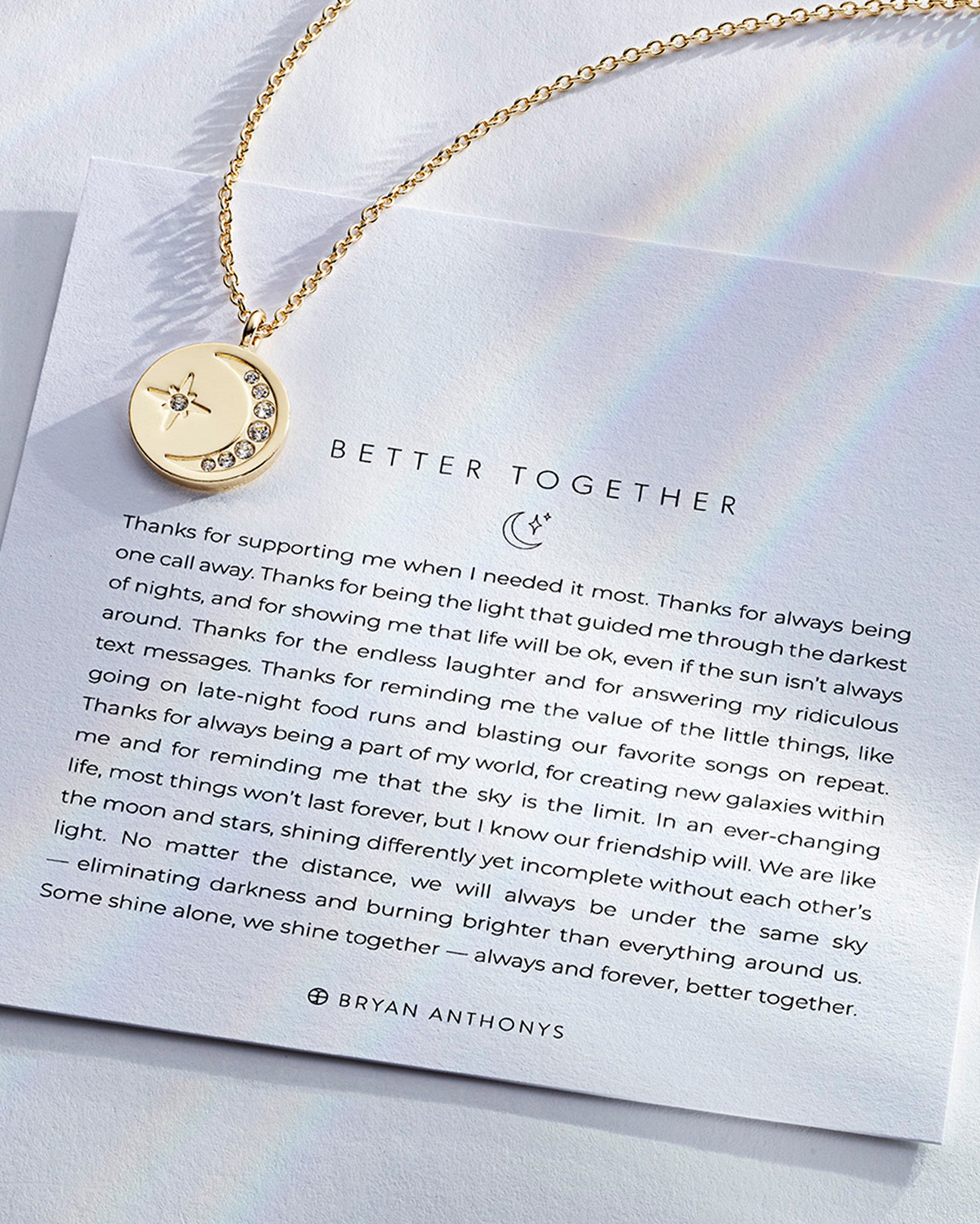 Better Together Necklace showcase in 14k gold on card
